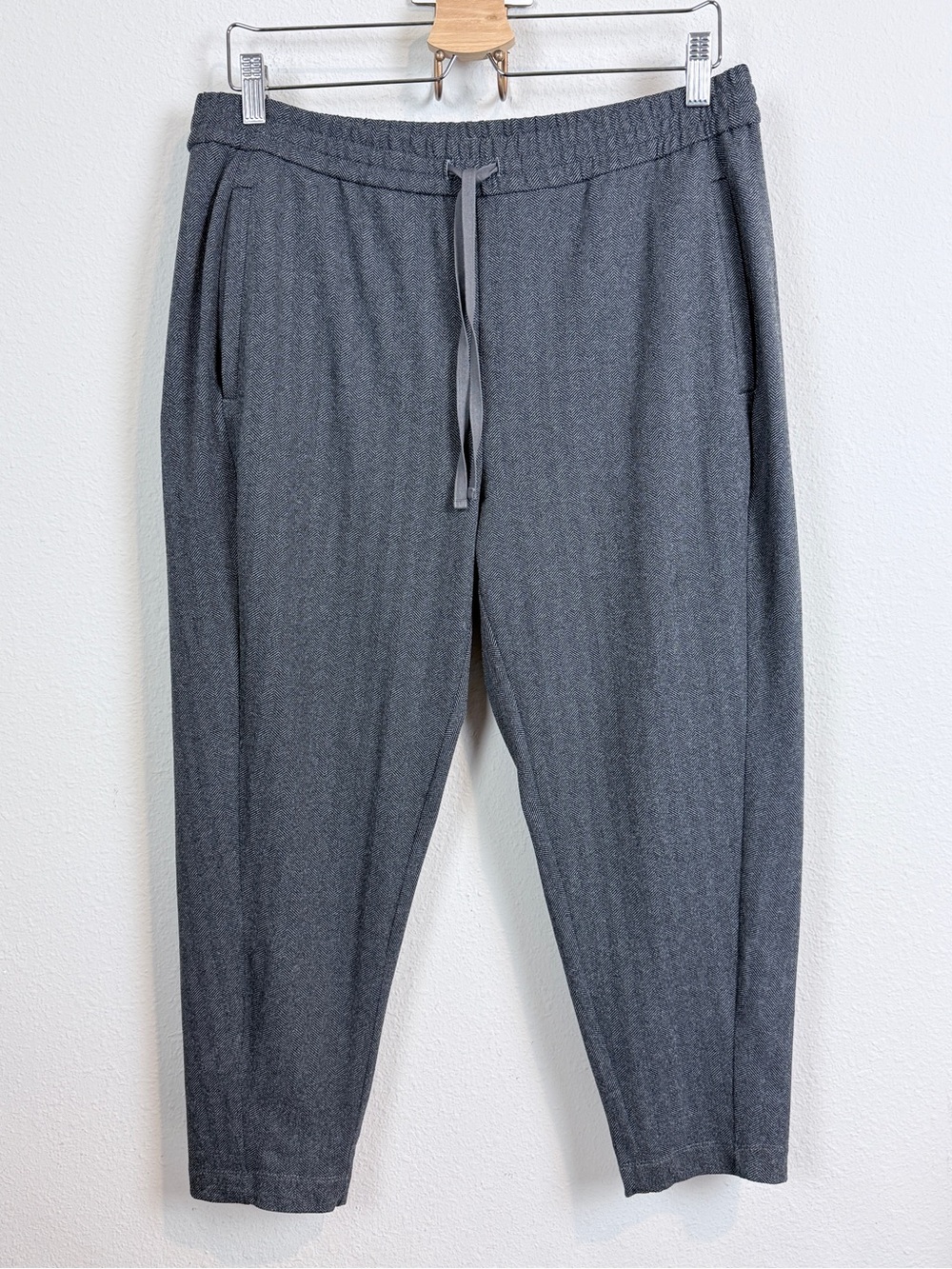 Eileen Fisher Charcoal Gray Herringbone Cropped Drawstring Pants PM